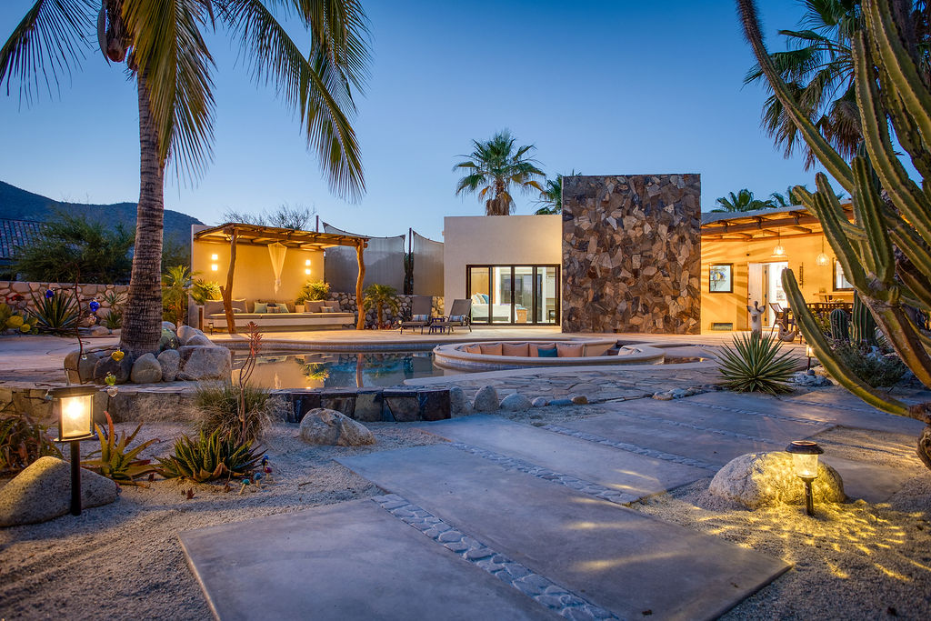 Courtyard pool at sunset